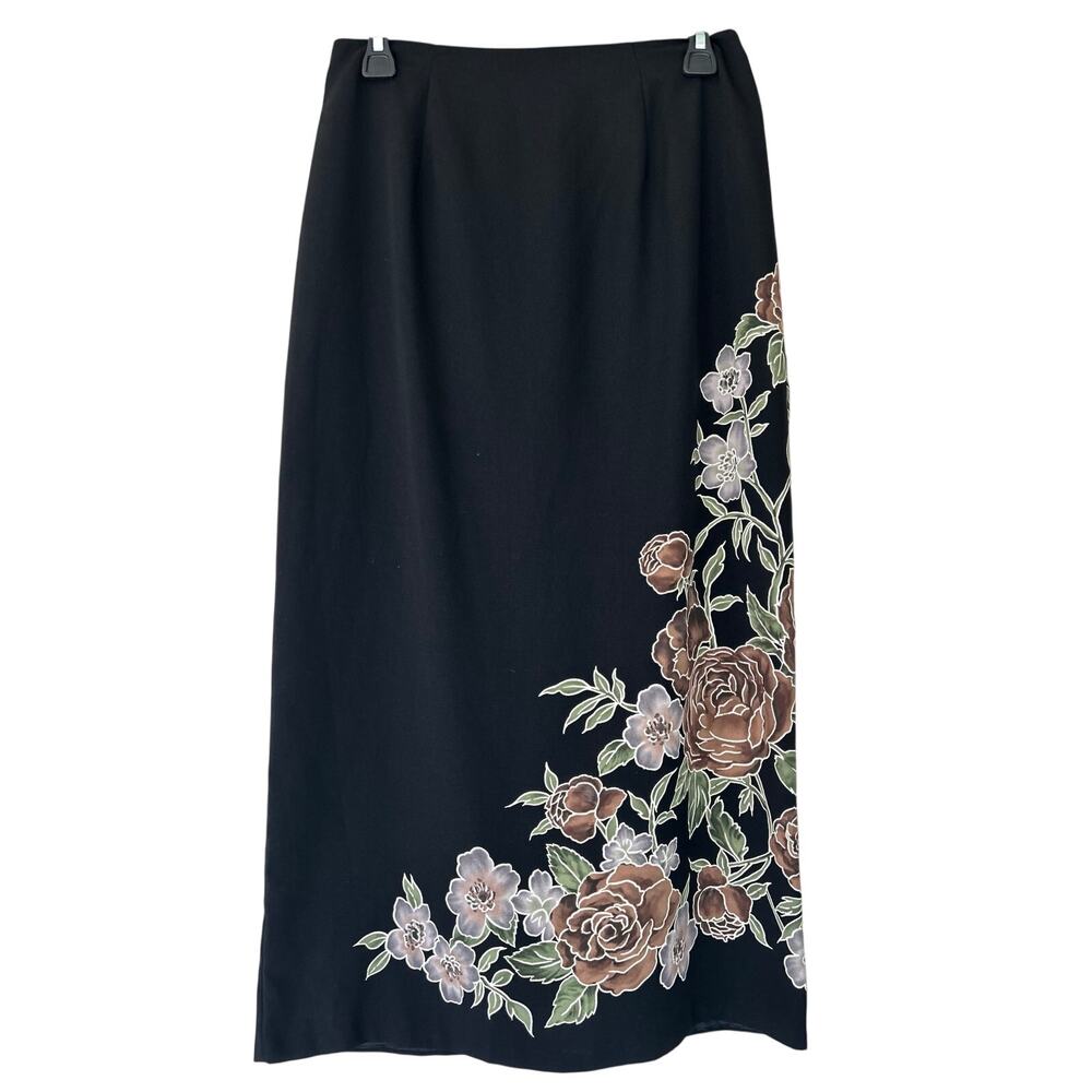 Vintage AGB maxi skirt straight pencil black floral fairy grunge 90s Y2K goth S